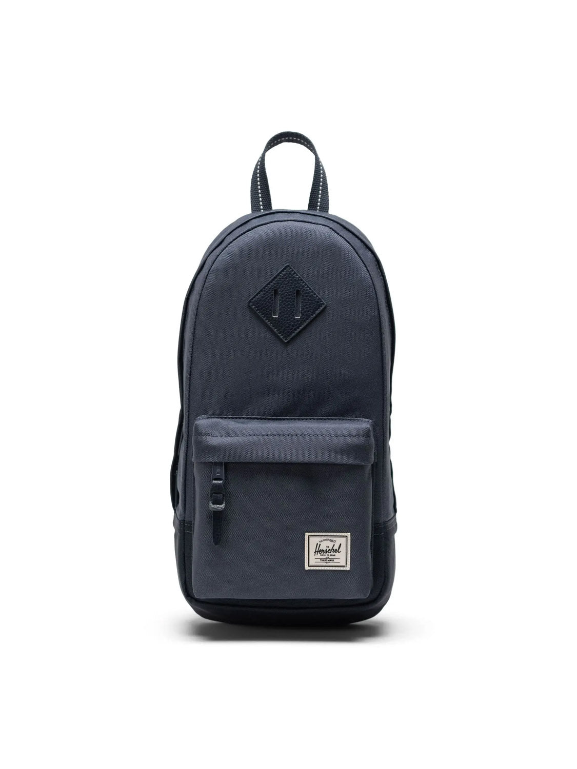 The Herschel Heritage Shoulder Bag - 8L, made from recycled polyester, features a front zipper pocket, top handle, and the Herschel label on the lower front, shown on a plain white background.