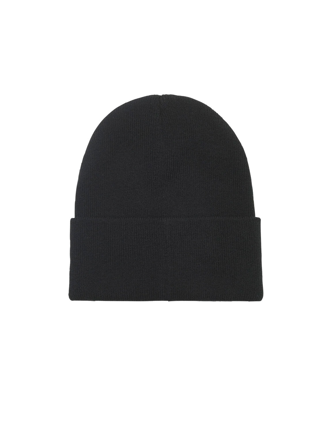 The Obey Karma Beanie, from the brand Obey, is a classic fit black beanie made from acrylic, featuring a folded cuff and displayed on a white background.