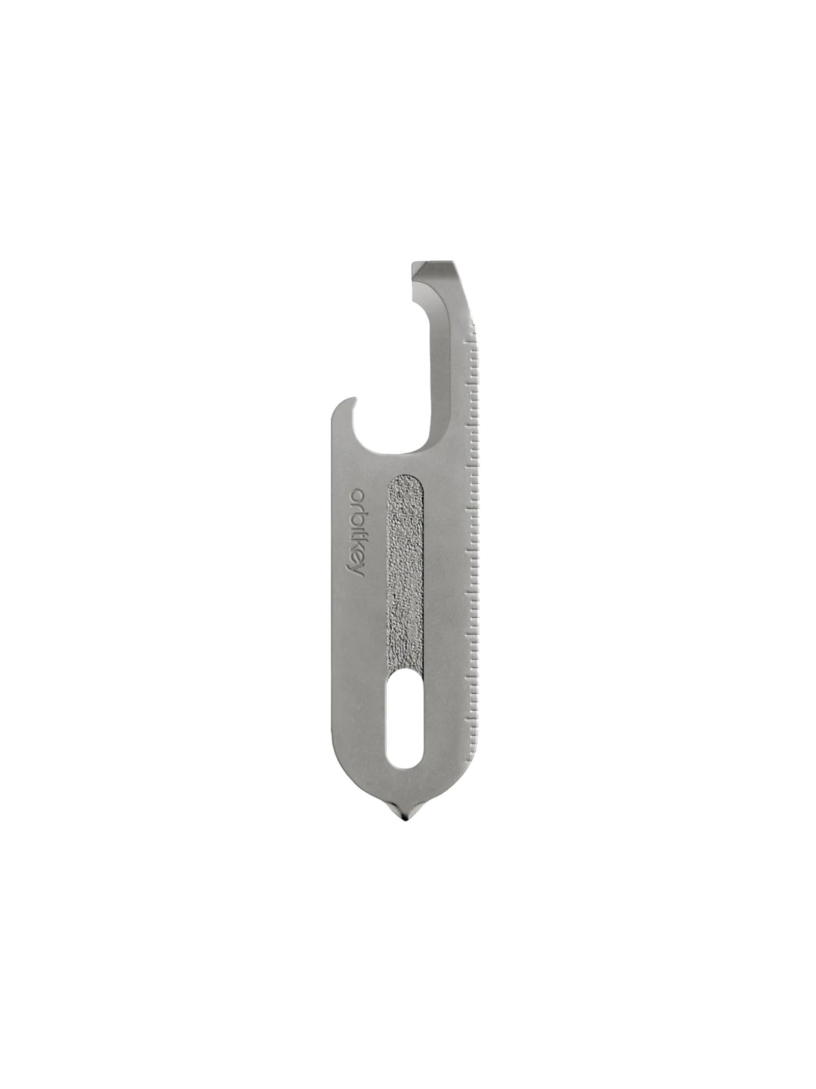The Orbitkeys Multi Tool V2 A Handy Little Tool is a compact, silver 9-in-1 gadget with a bottle opener, ruler markings, textured grip, and "olivery" engraved on its stainless steel side.