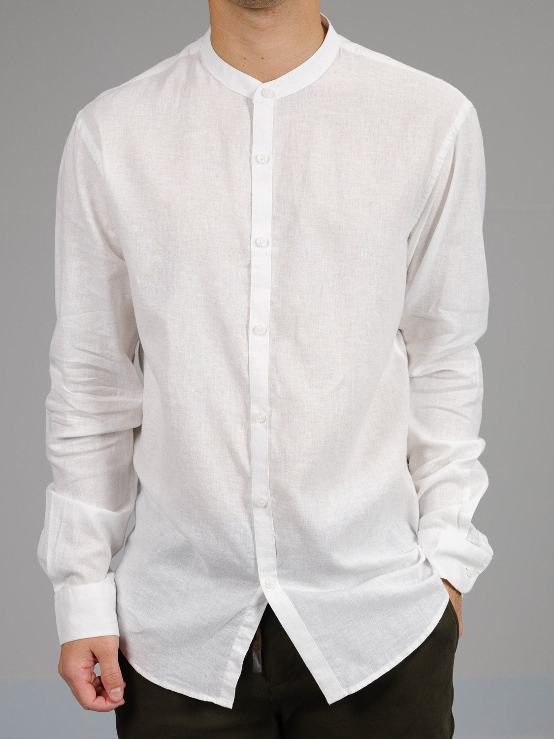 Nehru Linen Cotton Mandarin Collar Shirt