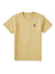 The Katin K-Palm Embroidered Tee by Katin is a plain beige organic cotton short-sleeve t-shirt with a small black palm tree and SURF graphic on the left chest, shown laid flat on a white background.