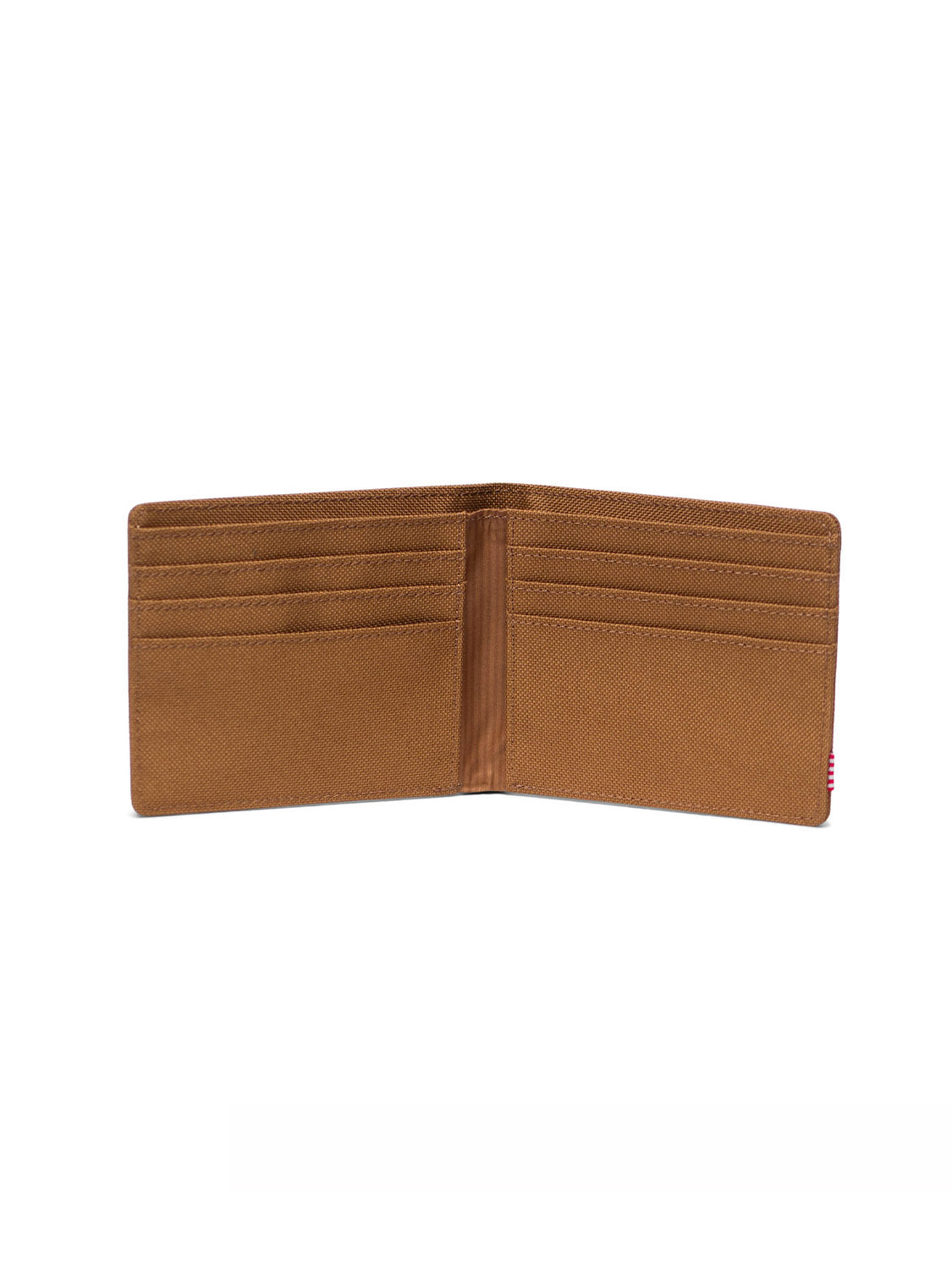 The Herschel Roy Classic Folded Wallet is shown open on a white background, featuring multiple card slots on both sides. This RFID blocking wallet is empty and ready to securely organize your essentials.