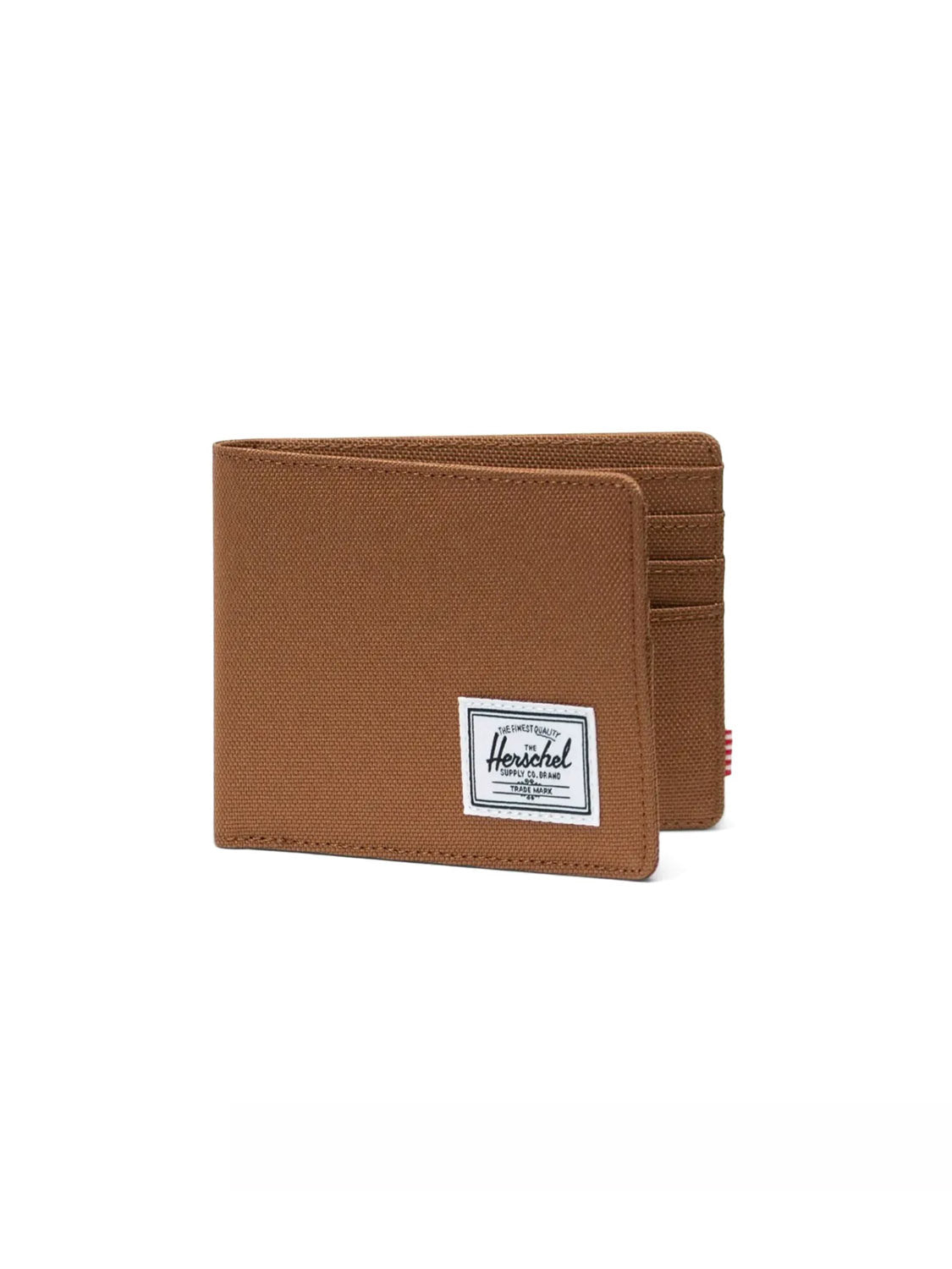 The Herschel Roy Classic Folded Wallet, shown against a white background, features multiple card slots, a minimalist design, and a white rectangular Herschel label on the front.
