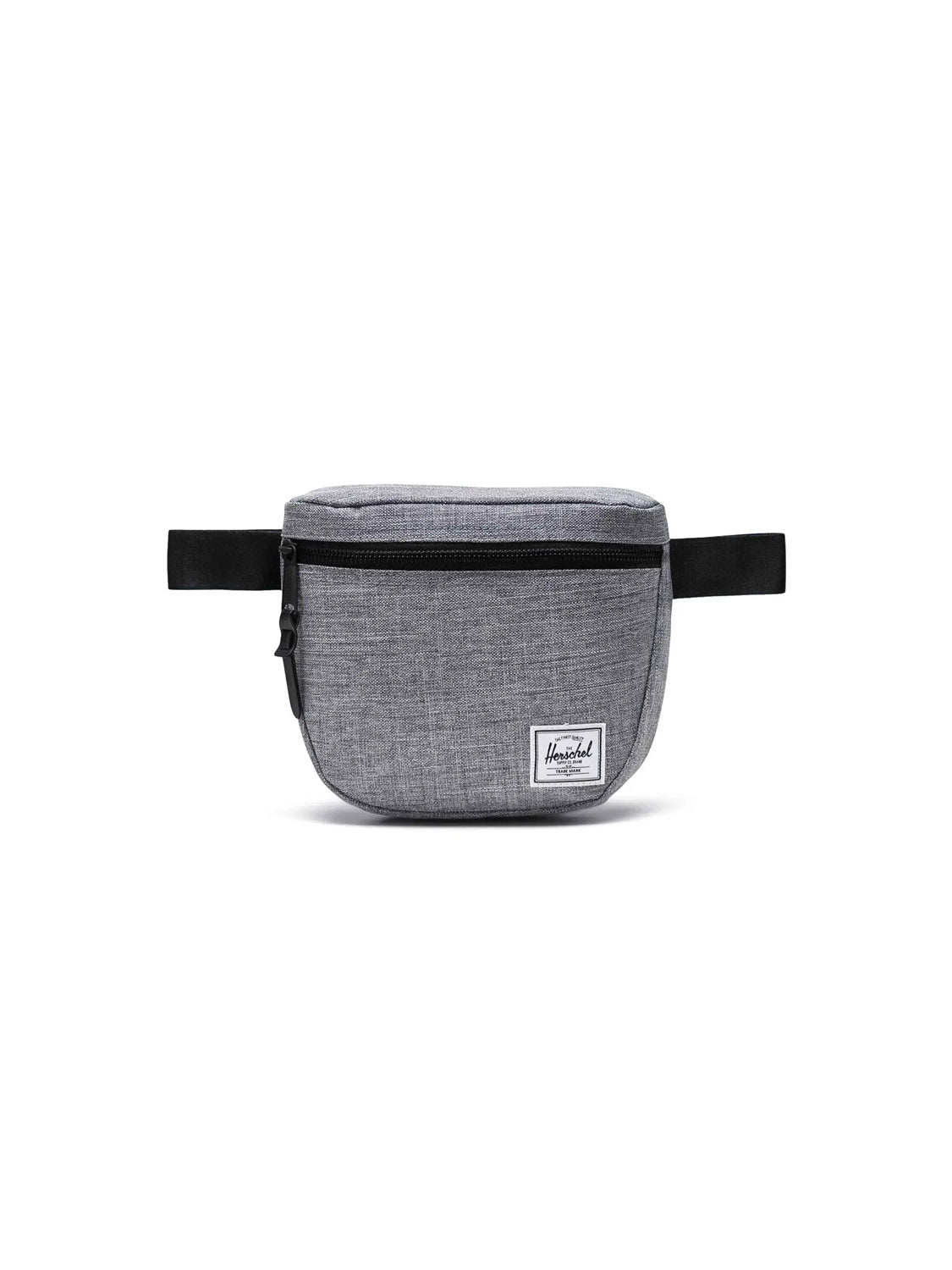 The Herschel Settlement Hip Pack is a grey fabric bag with a front zip pocket, black adjustable straps, and a white logo patch—ideal for hands-free journeys.