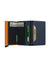 The Secrid Slimwallet Matte Finished Leather by Secrid features an orange exterior and dark interior in premium European leather, RFID/NFC security, and offers space to organize euro notes plus four credit cards.