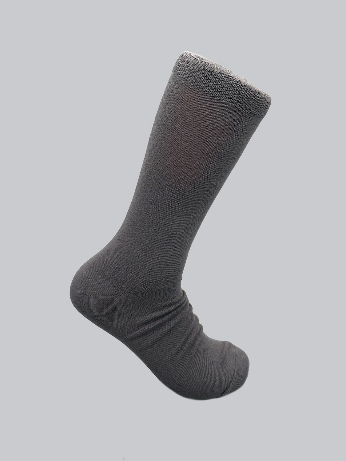 An ID Menswear dark gray cotton sock from the ID Cotton Socks line is shown in side profile against a plain white background, ideal for all-day wear.
