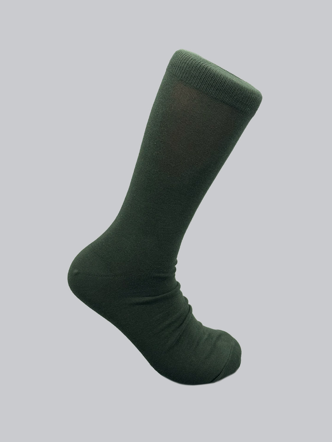 ID Menswears ID Cotton Socks, in dark green, are shown on a light gray background. The breathable socks are upright, revealing their full length from cuff to toe, ideal for all-day comfort.