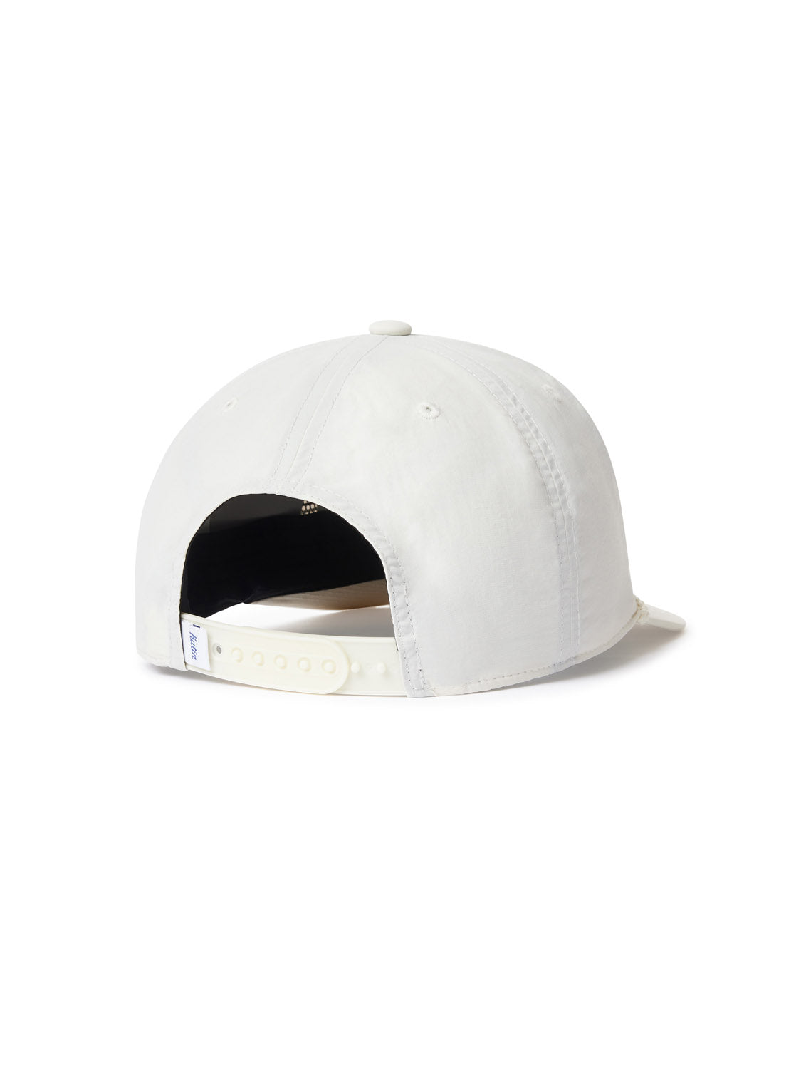 Back view of the Katin Splash Hat baseball cap by Katin, shown in white with an adjustable snapback strap, visible stitching, and made from recycled nylon.