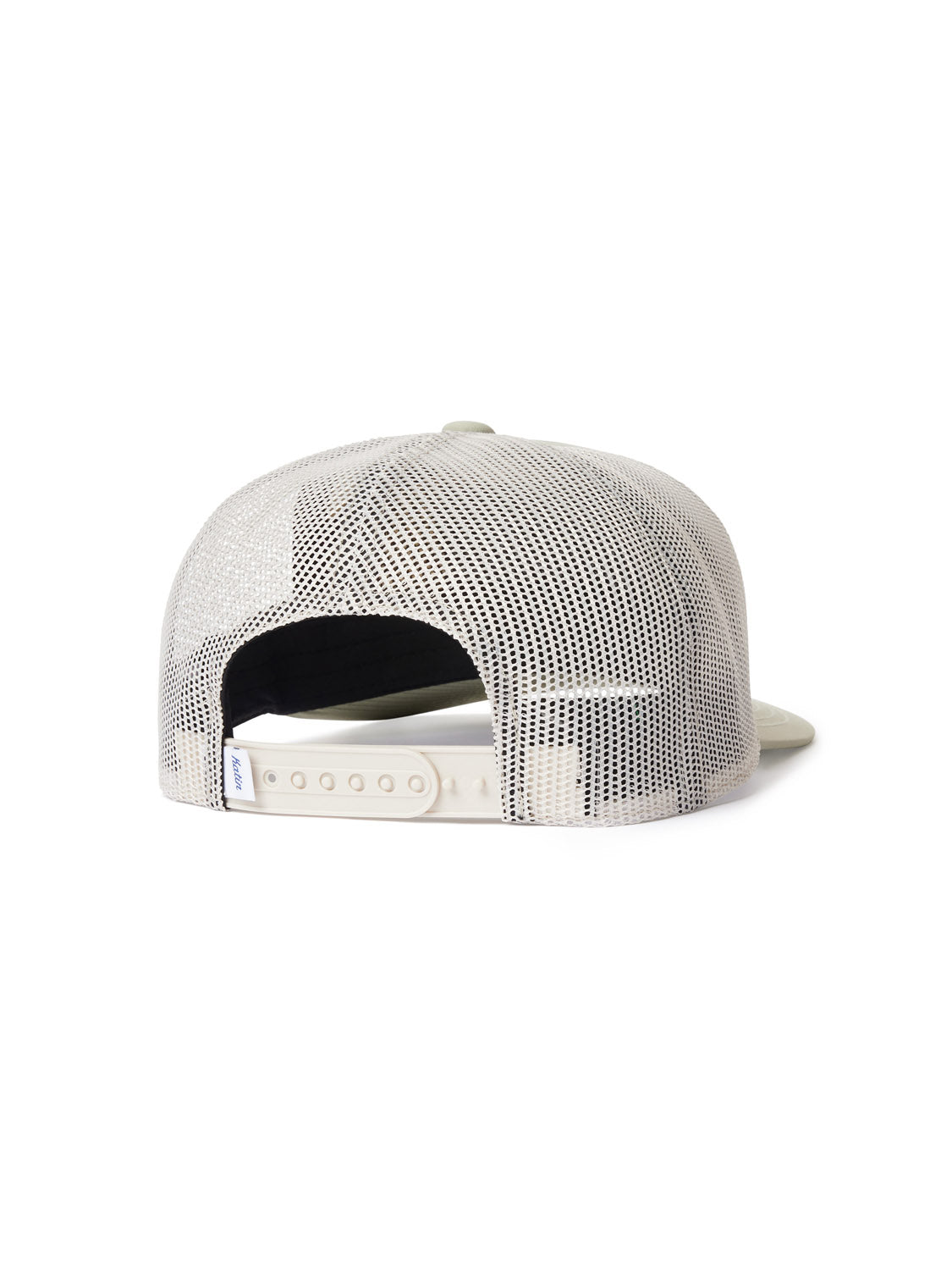 The Katin Squawk Trucker Hat by Katin is a light-colored mesh trucker hat shown from the back, featuring a white adjustable snapback closure and a stylish custom patch.