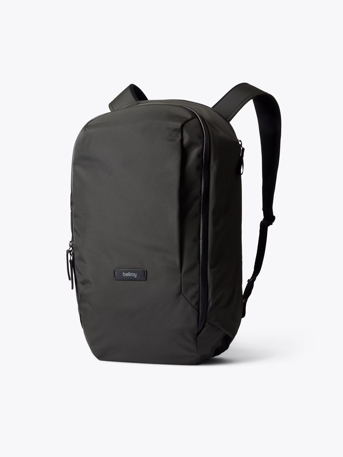 The Bellroy Transit Workpack - 20L is a sleek black backpack with a minimalist design, dedicated laptop sleeve, front zipper pocket, two shoulder straps, and a small Bellroy logo on the front. The background is plain white.