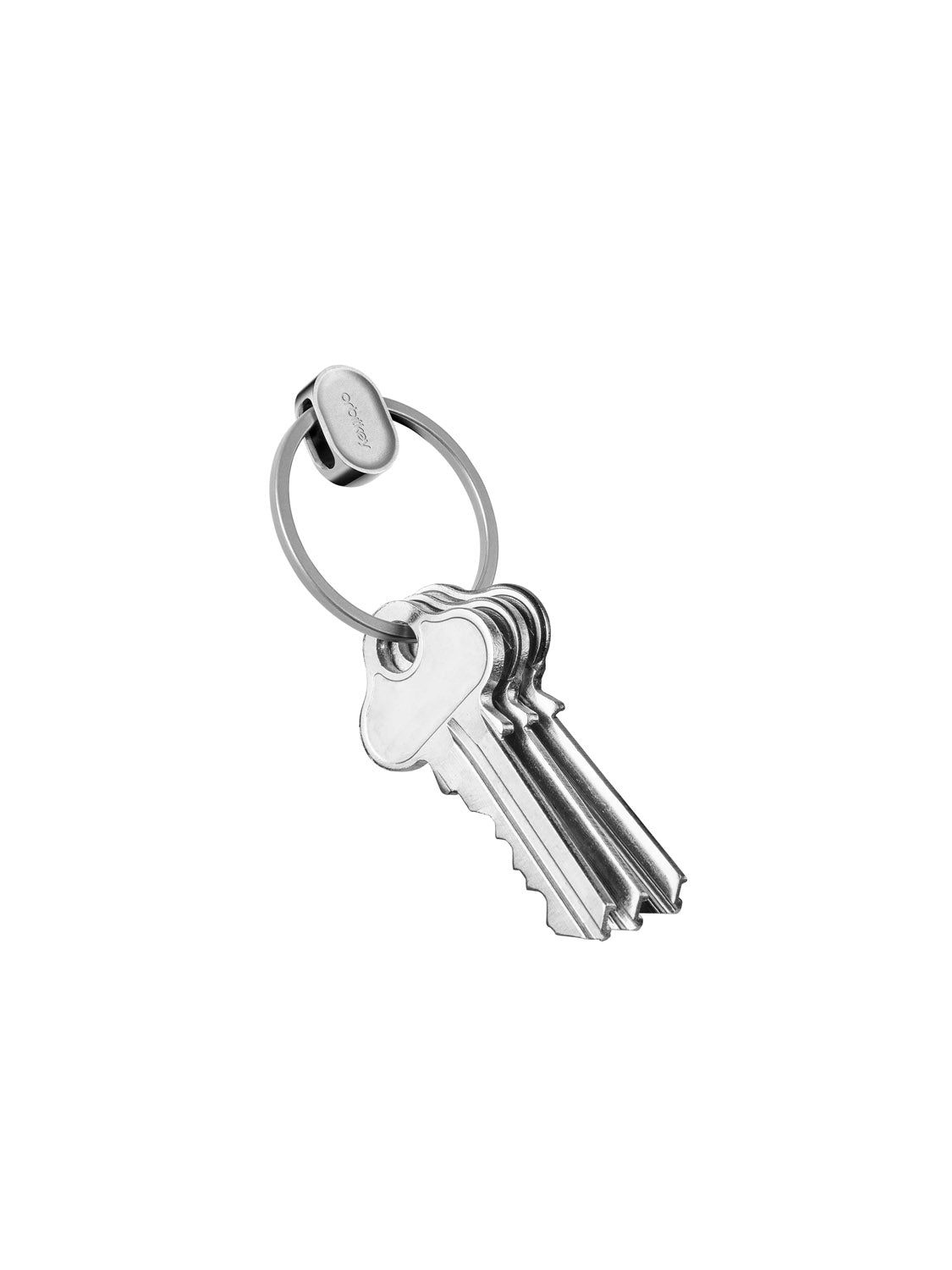 The Orbitkeys Key Ring V2 features three silver keys on a sturdy stainless steel ring, shown against a white background.