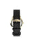 The Timex Waterbury Classic 40mm features a black leather strap with a gold buckle engraved with TIMEX, shown from the back. The gold-tone stainless steel case is partially visible behind the strap.