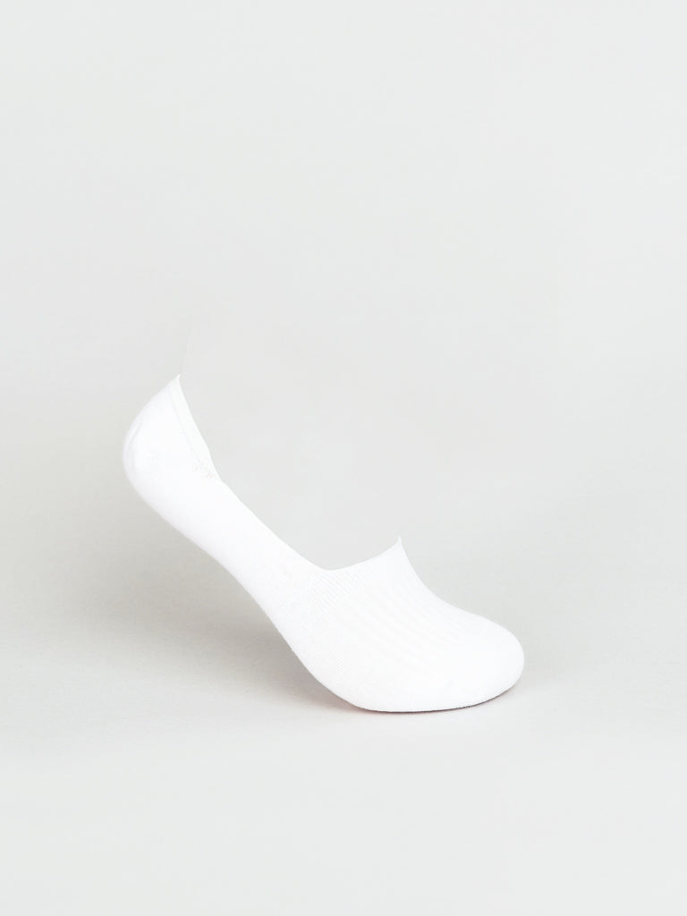A single ID Menswear No Show Low Lightweight Sock is positioned upright against a light gray background. Its crafted from combed cotton, offering breathable comfort below the shoe line with its minimal design and low cut for an invisible look.