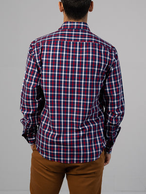 Wade - cotton plaid and stripe long-sleeve button-down shirt