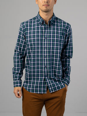 Wade - cotton plaid and stripe long-sleeve button-down shirt