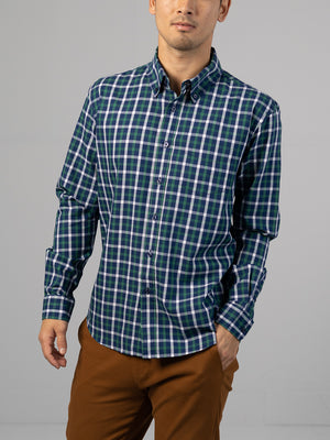 Wade - cotton plaid and stripe long-sleeve button-down shirt
