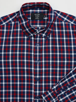 Wade - cotton plaid and stripe long-sleeve button-down shirt
